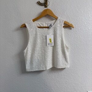 Badgley Mischka Belle White Sequin Nadine Crop Top Size 12